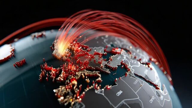 Global Connectivity: An artistic representation of a globe, encircled by dynamic streaks of light, symbolizing worldwide networking and the flow of information across continents. 