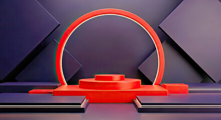 Red Geometric Podium for Festive Product Display and Bold Marketing Sale Presentations