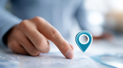 Person s finger touching location pin .
