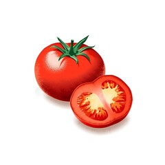 Flat Marker Illustration of Fresh Tomatoes Isolated on White Background