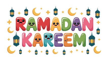 Obraz premium Ramadan Kareem Illustration: Festive and colorful illustration to mark the joyous occasion of Ramadan, featuring decorative lanterns and crescent moons and stars.
