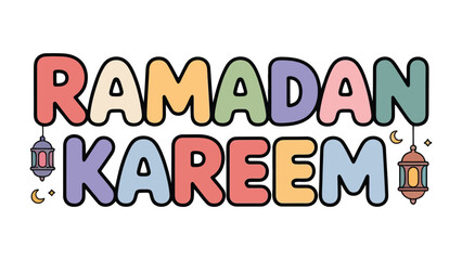 Ramadan Kareem: A festive and vibrant graphic design proclaiming Ramadan Kareem during the holy month. Featuring the crescent moon, stars, and traditional lanterns.