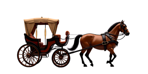 Masterpiece product photograph of a luxury horse-drawn carriage with lanterns isolated on an empty plain background