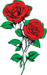 A seamless floral vector illustration featuring a red rose blossom with green leaves and a delicate bud on a white background for a vintage nature design