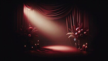 Abstract dramatic red stage background with spotlight