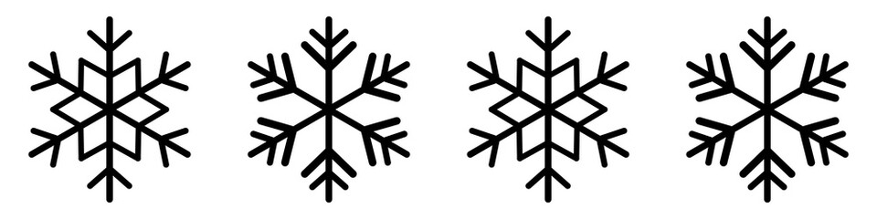 snowflake icon set. Snowflake star vector design with black silhouette and white background. silhouette Vector illustration. Perfect for winter holiday designs. Christmas and New Year icon collection