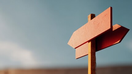 Directional Clarity: A wooden signpost, bathed in sunlight, points the way forward against a backdrop of a bright sky, symbolizing guidance and choices.