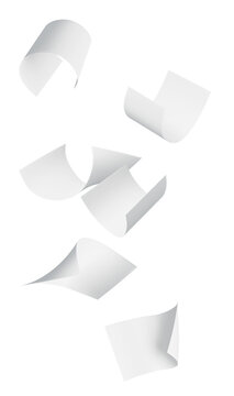 conceptual photograph of scattered white paper sheets falling or floating in a dark, minimalist composition ideal for backgrounds and layouts