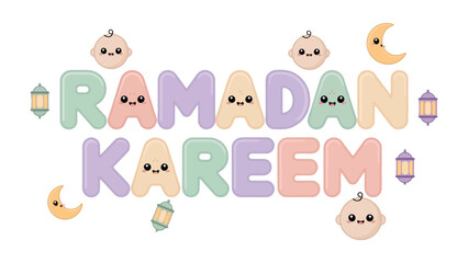 Obraz premium Ramadan Kareem Illustration: Colorful illustration of Ramadan Kareem with baby illustration and Islamic style ornament. Capture the beauty of Ramadan.