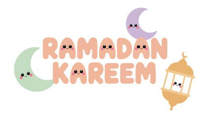 Fototapeta premium Ramadan Kareem: A festive and heartwarming illustration celebrates the spirit of Ramadan. Featuring a crescent moon and a lantern, the image is a symbol of faith and generosity.