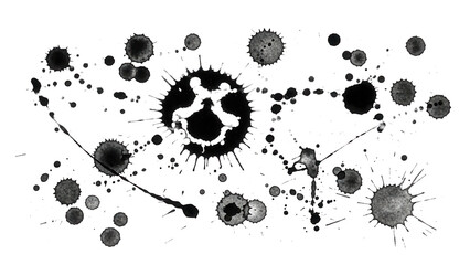 black ink blot splashes isolated on white or transparent