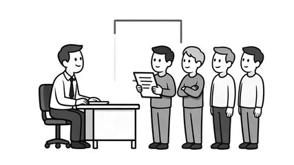 Animation of a Professional Manager Handing Over Important Documents or Certificates to a Smiling Employee in a Corporate Environment.
