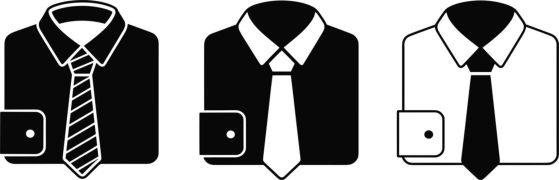 Professional formal shirt and tie icon vector set for business corporate dress code and menswear fashion design