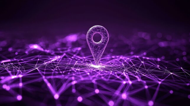 Visual representation of a navigation locator map against a striking purple background. 