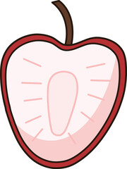 A cartoon of a red strawberry cut in half.