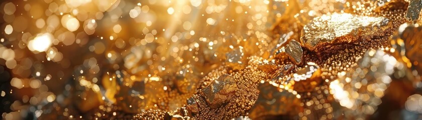 Artistic close-up shot of gold ore, highlighting the raw, unrefined state of the precious metal, symbolizing the beginning of the refinement process