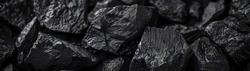 Artistic close-up shot of coal chunks, highlighting their rugged texture and natural form, symbolizing the raw materials that fuel global industries