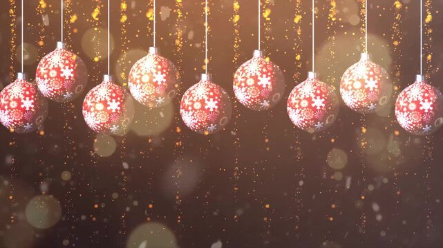 Abstract red and white christmas ball wth bokeh particles, snow fall overlay backdrop background loop smooth animation