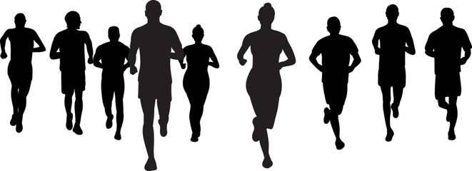 Silhouette of people running, jogging, crowd vector