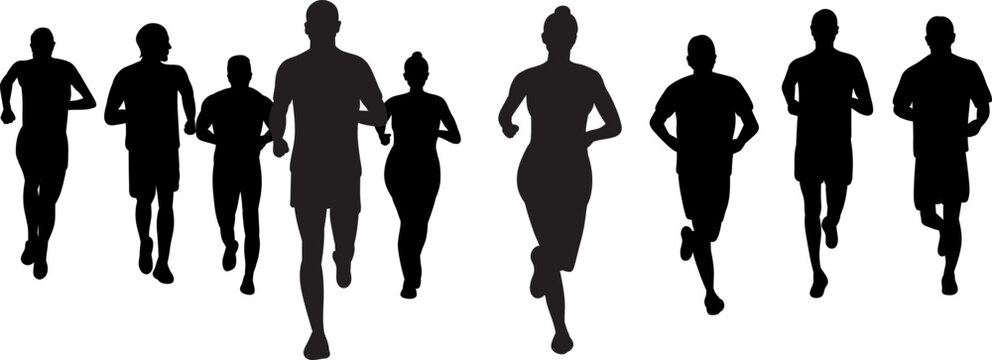 Silhouette of people running, jogging, crowd vector