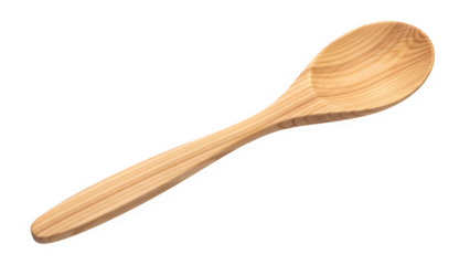 Wooden cooking spoon with light wood grain texture, isolated on transparent background