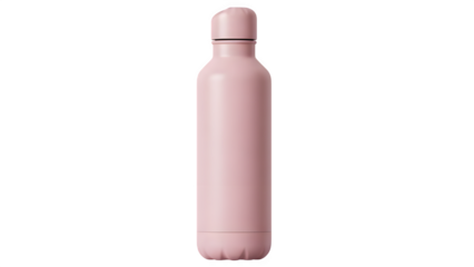 Pink reusable insulated water bottle with cap, modern design for hydration and ecofriendly lifestyle, studio shot isolated on transparent background
