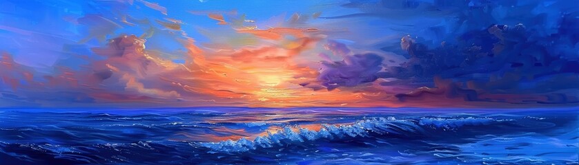 Blue ocean sunrise with dramatic lighting and vivid colors