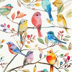 Birds foliage color cute watercolor electric power