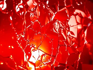 Crimson-hued metallic canvas, fractured by intense light, creating an abstract spectacle of deep reds and shimmering highlights, bokeh whispers,  vibrant color,  red