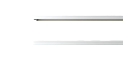 Two parallel, narrow, white ledges float on a stark black background