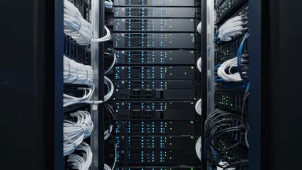 Servers Processing Data in a Datacenter With Binary Code Overlay - Powered by Adobe