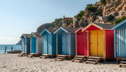 The beach huts on coast of Terracina, Italy. High quality