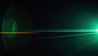 Green light beam with lens flare and dark background
