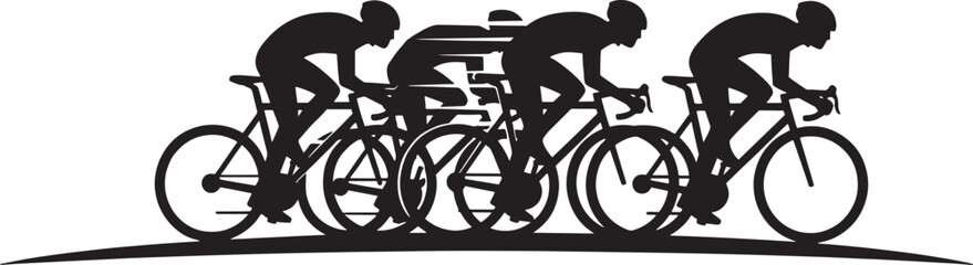 Fototapeta premium Vector illustration of a silhouette depicting an old bicycle and a motorcycling vehicle parked near a wrought iron fence, gate, and railing along a mountain travel road