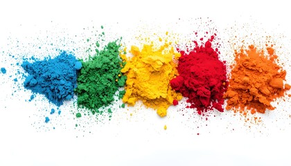 Holi colors powder splash isolated on white background for festival poster, banner and sale design in wide format
