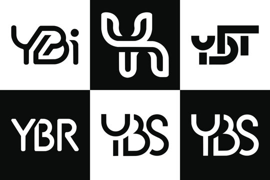 Collection of six unique minimalist black and white monogram logos featuring abstract letter combinations for modern branding concepts
