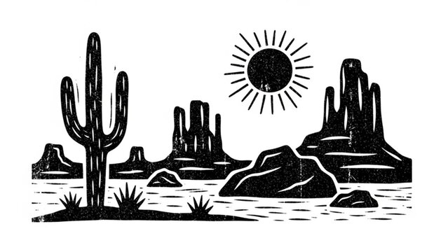 Desert Cactus Landscape Western Vector Illustration