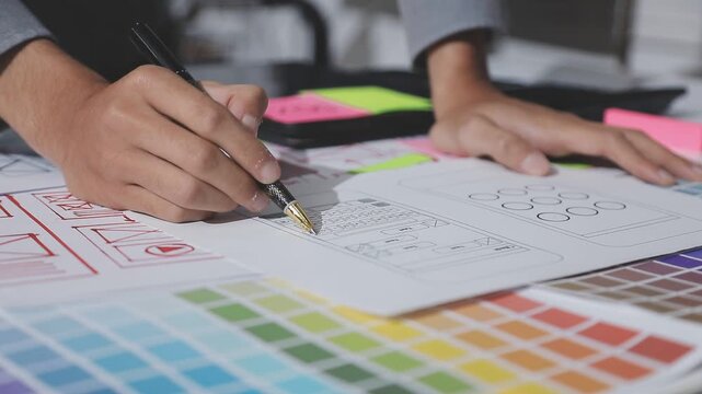 UXUI design brainstorming session with sketches and digital tools