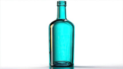 Transparent glass bottle with blue liquid isolated on white