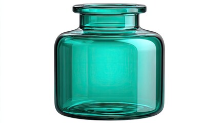 Transparent teal glass vase isolated on white background