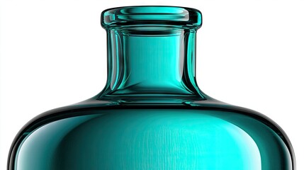 Turquoise glass bottle close up isolated on white background
