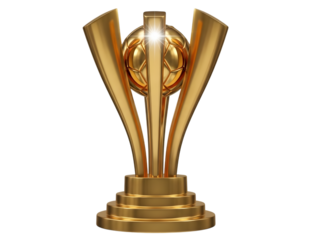 Golden soccer trophy isolated on transparent background