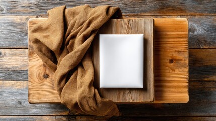 Wooden surface with fabric and blank canvas for design and presentation
