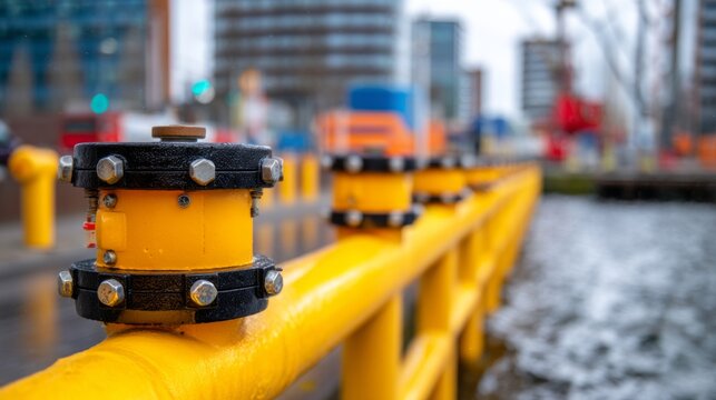 Flood Defense Gate System at European River Port with Industrial Design Elements