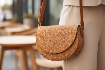 Cork handbag with leather strap features natural texture and elegant style, perfect for urban fashion and sustainable accessory lovers, blending eco friendly material with modern design