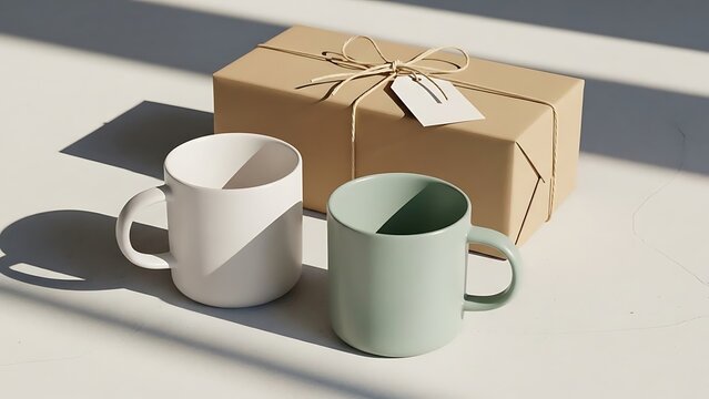 Minimalist gift set with mugs and box