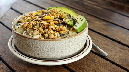 Smoothie bowl with fresh fruit and granola, healthy eating