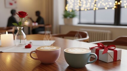 Cozy cafe with latte art and gift