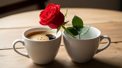 Rose and coffee on a table