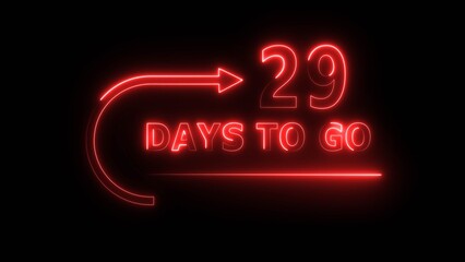 Neon 29 days neon text illustration. Neon counting days. Neon countdown number.